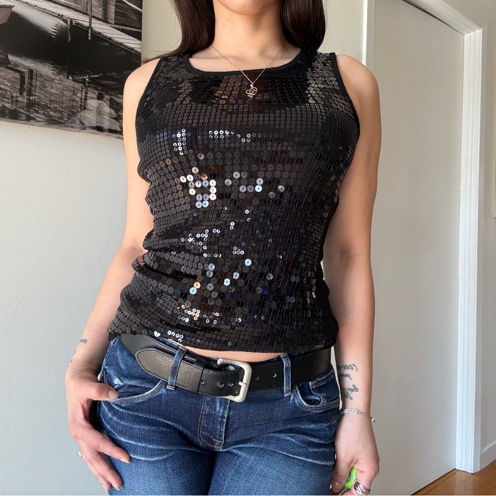 Y2K Black Sequin Glam Tank Top